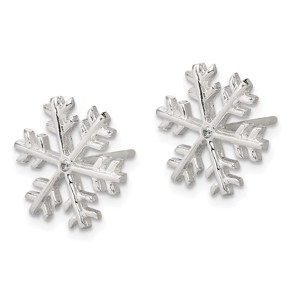 QE6910 Sterling Silver CZ Polished Snowflake Post Earrings
