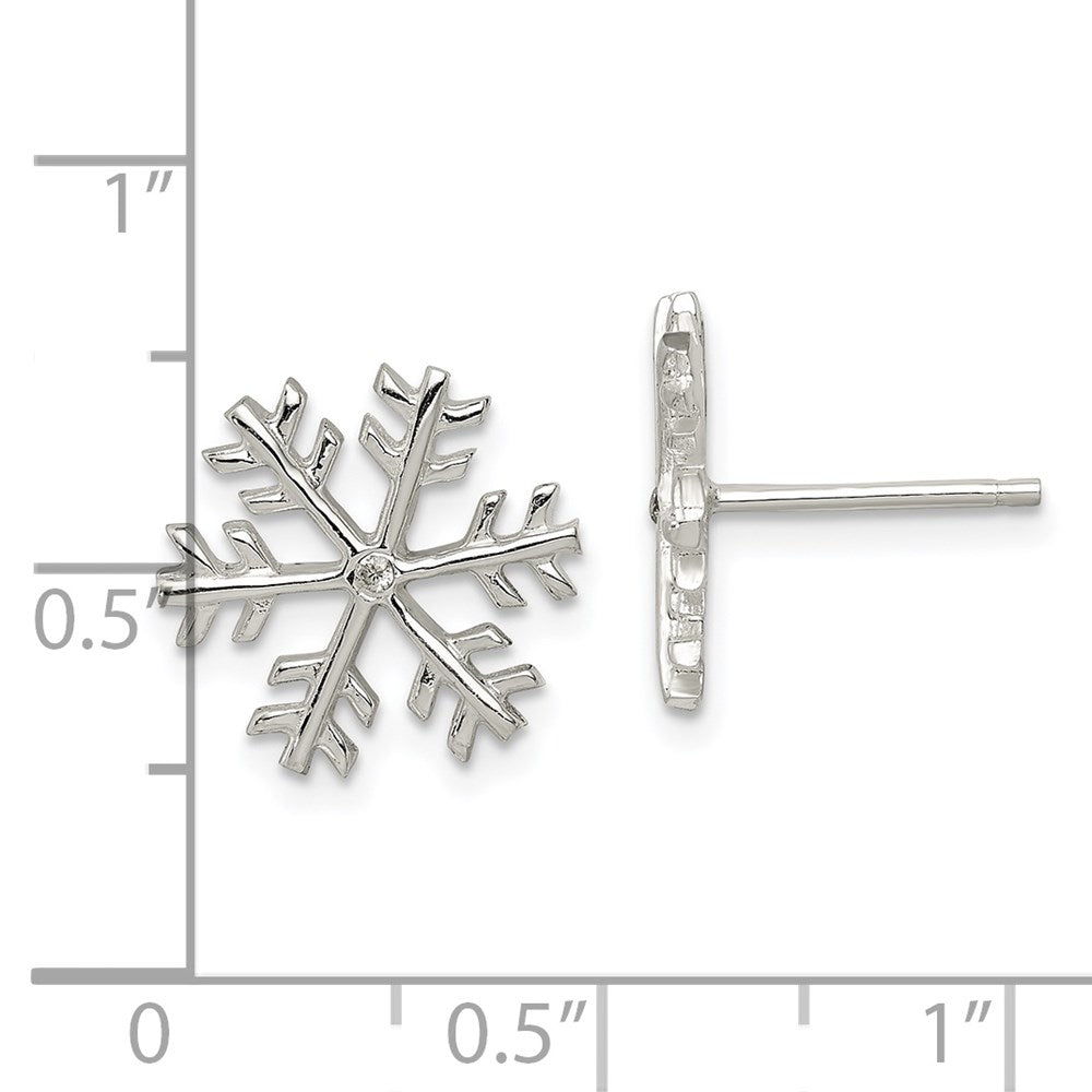 QE6910 Sterling Silver CZ Polished Snowflake Post Earrings