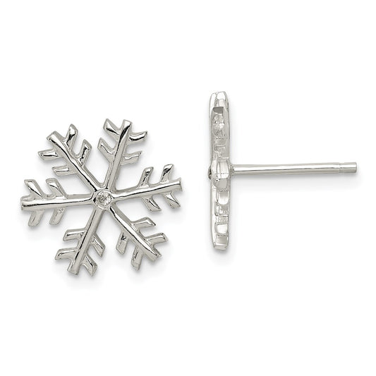 QE6910 Sterling Silver CZ Polished Snowflake Post Earrings