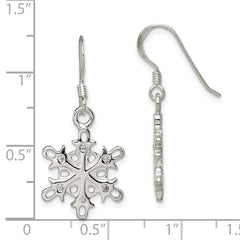 QE6911 Sterling Silver Polished / Satin CZ Snowflake Dangle Earrings