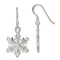 QE6911 Sterling Silver Polished / Satin CZ Snowflake Dangle Earrings
