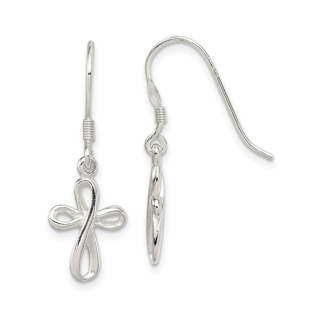 QE6912 Sterling Silver Rhodium-plated Polished Cross Dangle Earrings