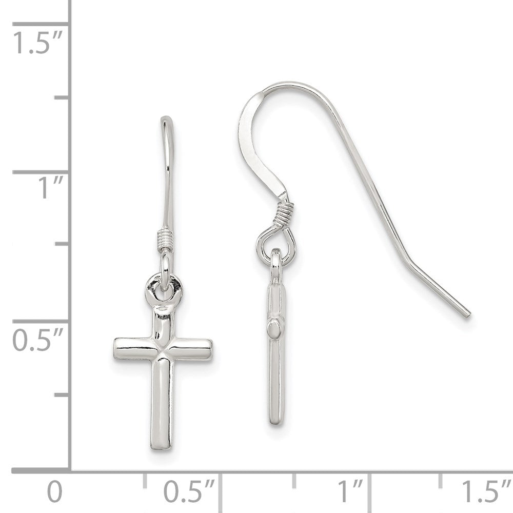 QE6914 Sterling Silver Polished Latin Cross Dangle Earrings