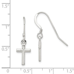 QE6914 Sterling Silver Polished Latin Cross Dangle Earrings