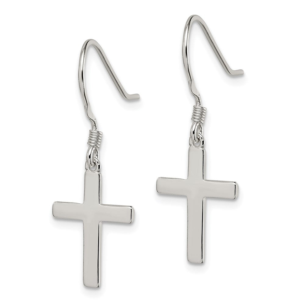 QE6915 Sterling Silver Rhodium-plated Polished Cross Dangle Earrings