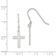 QE6915 Sterling Silver Rhodium-plated Polished Cross Dangle Earrings