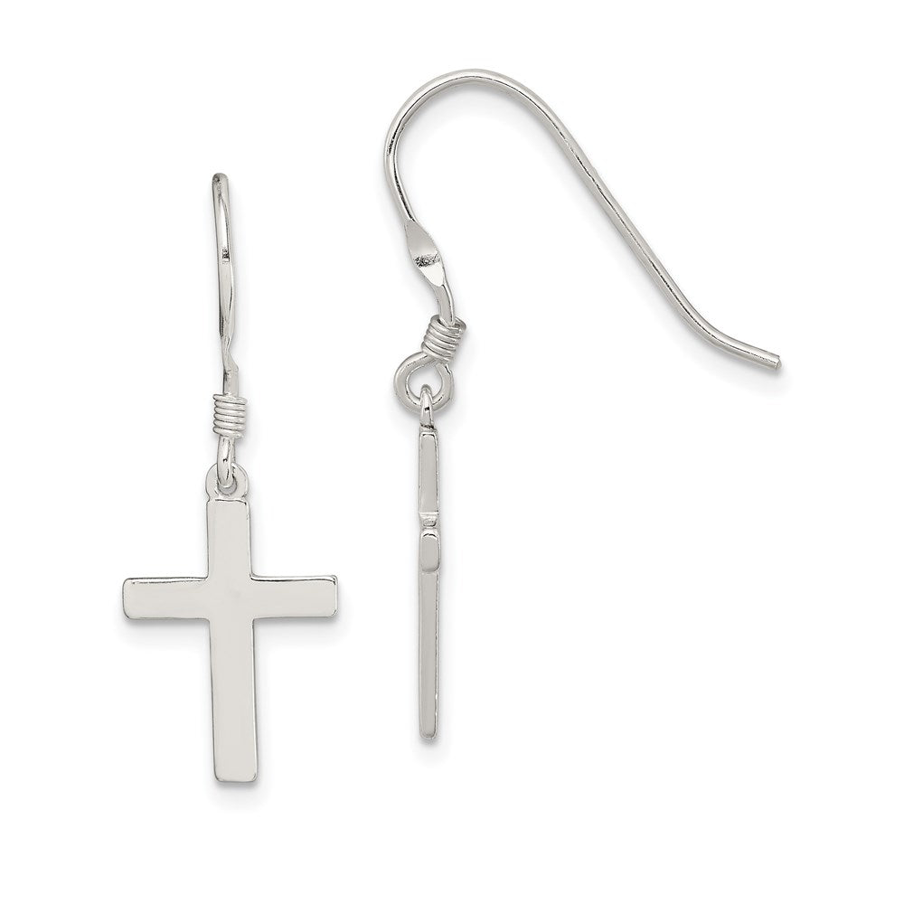 QE6915 Sterling Silver Rhodium-plated Polished Cross Dangle Earrings