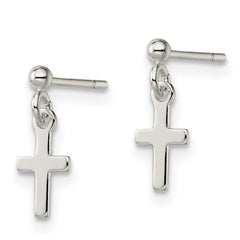 QE6923 Sterling Silver Polished Latin Cross Post Dangle Earrings
