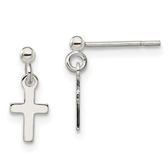 QE6923 Sterling Silver Polished Latin Cross Post Dangle Earrings