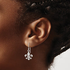 QE6930 Sterling Silver Polished CZ Fleur de Lis Dangle Earrings