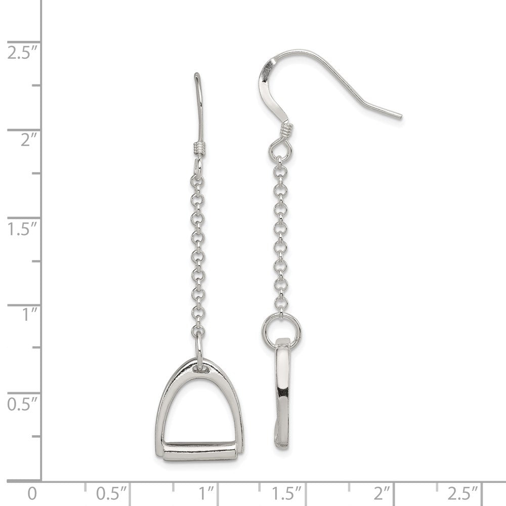 QE6940 Sterling Silver Polished Horse Stirrup Dangle Earrings