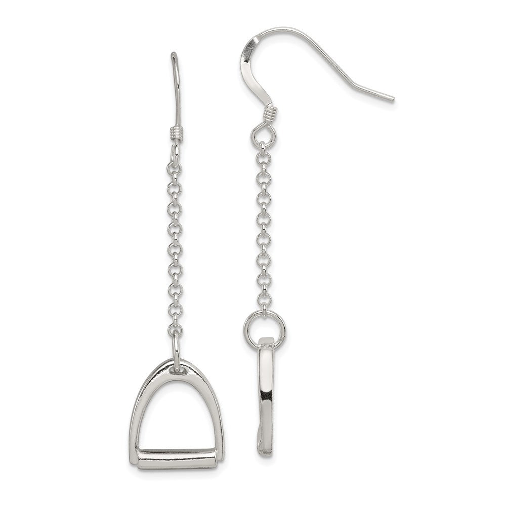 QE6940 Sterling Silver Polished Horse Stirrup Dangle Earrings
