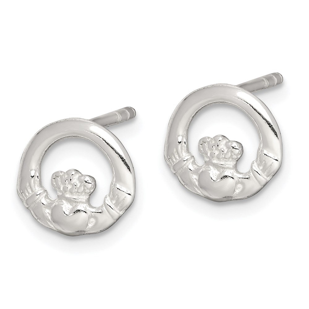 QE6942 Sterling Silver Polished Claddagh Post Earrings