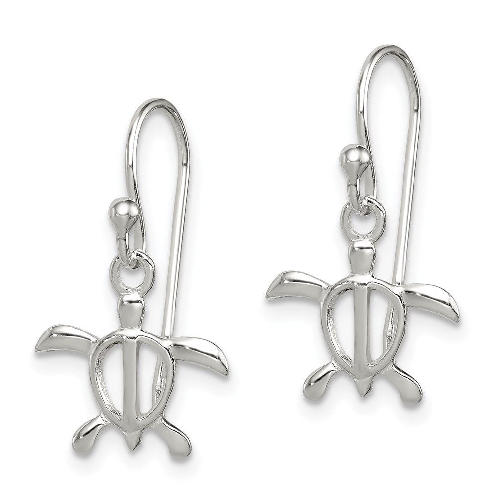 QE6952 Sterling Silver Polished Turtle Dangle Earrings