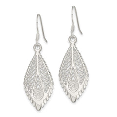 QE7 Sterling Silver Polished & D/C Fancy Filigree Teardrop Dangle Earrings
