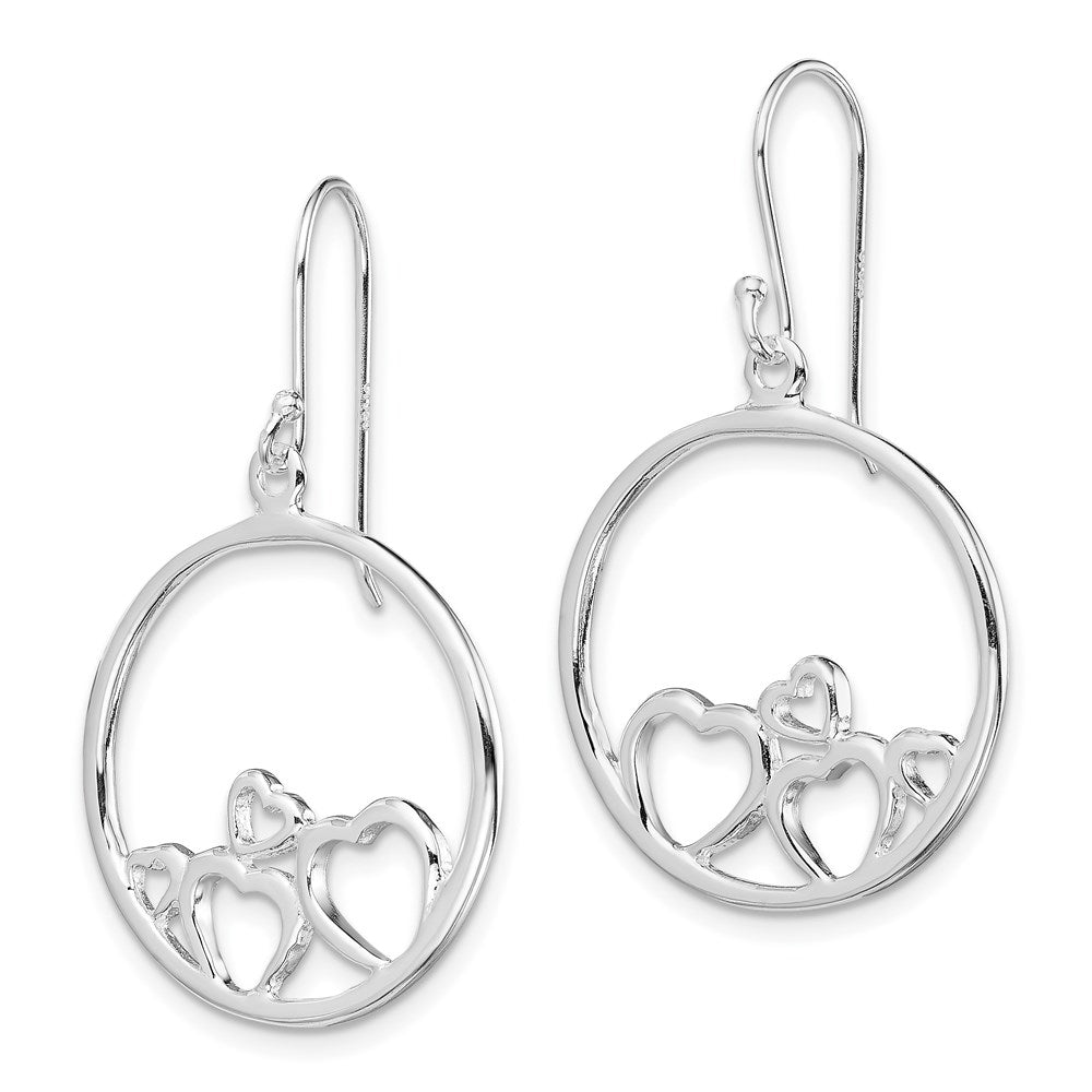 QE7079 Sterling Silver Rhodium-plated Polished Open Hearts Circle Dangle Earrings