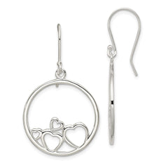QE7079 Sterling Silver Rhodium-plated Polished Open Hearts Circle Dangle Earrings