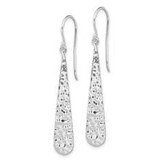 QE7161 Sterling Silver Rhodium-plated Hammered Teardrop Dangle Earrings