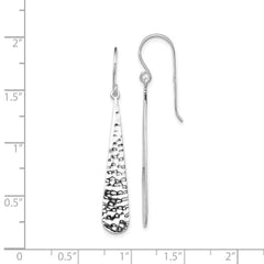 QE7161 Sterling Silver Rhodium-plated Hammered Teardrop Dangle Earrings
