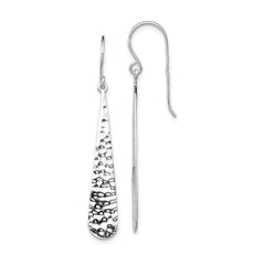 QE7161 Sterling Silver Rhodium-plated Hammered Teardrop Dangle Earrings