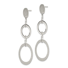QE7185 Sterling Silver Polished & Textured Circle & Oval Links Post Dangle Earring