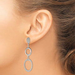 QE7185 Sterling Silver Polished & Textured Circle & Oval Links Post Dangle Earring