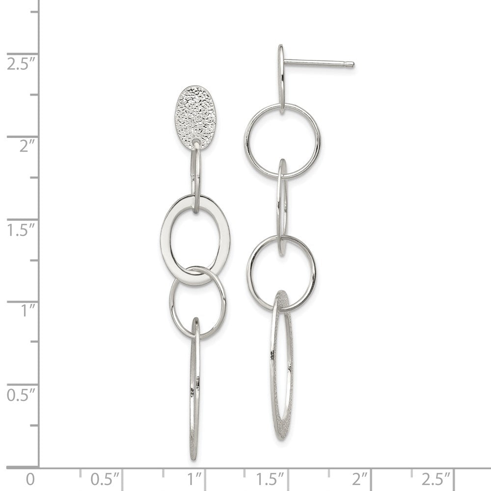 QE7185 Sterling Silver Polished & Textured Circle & Oval Links Post Dangle Earring