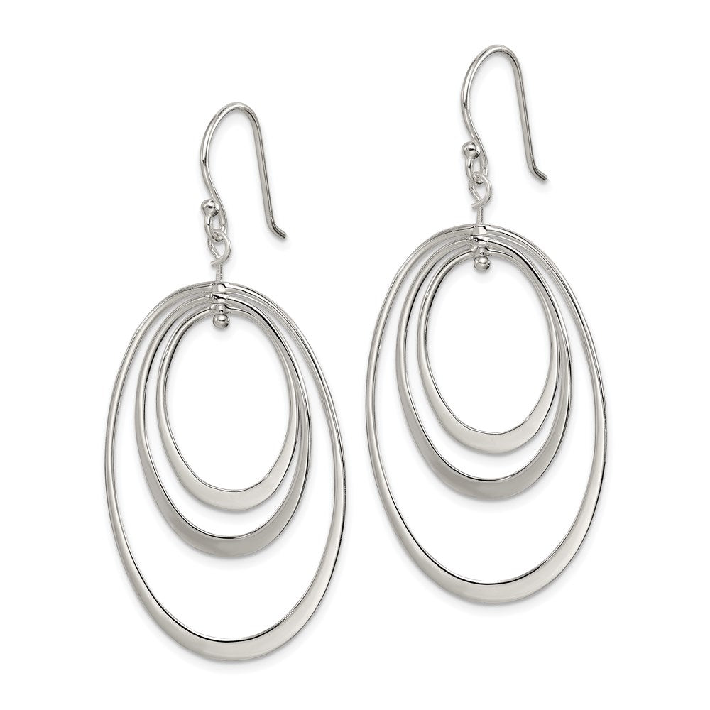 QE7202 Sterling Silver Polished Triple Oval Dangle Earrings