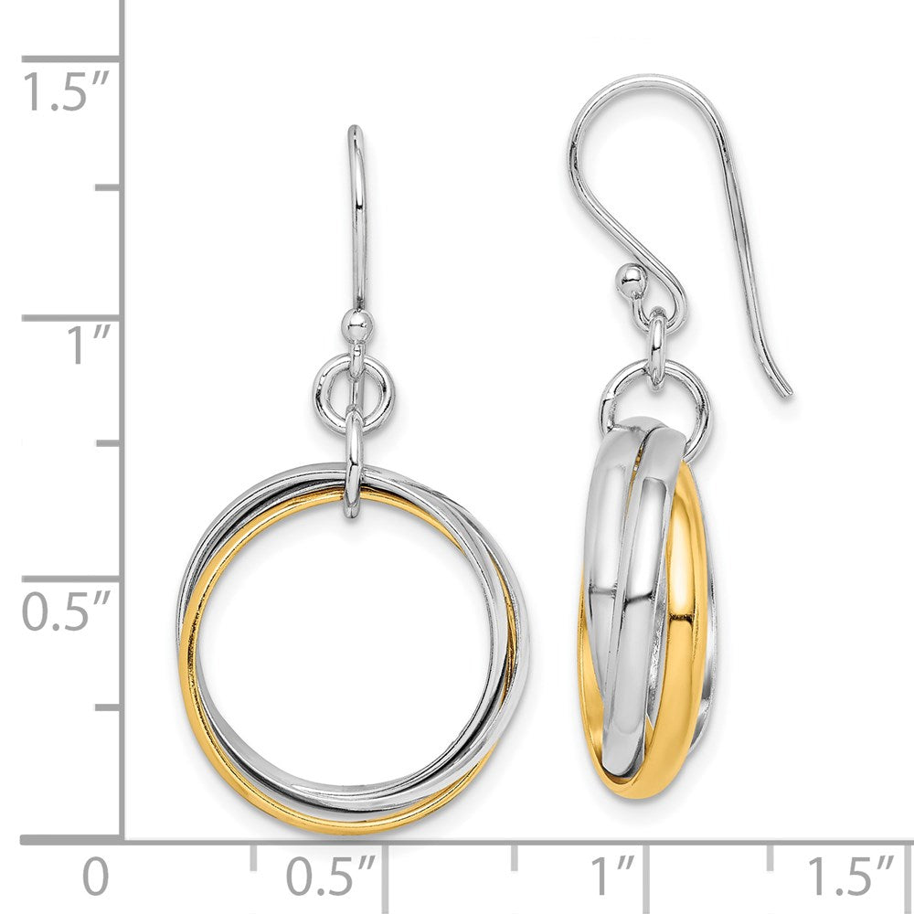 QE7236 Sterling Silver Rhodium & Gold-Plated Triple Circle Dangle Earrings