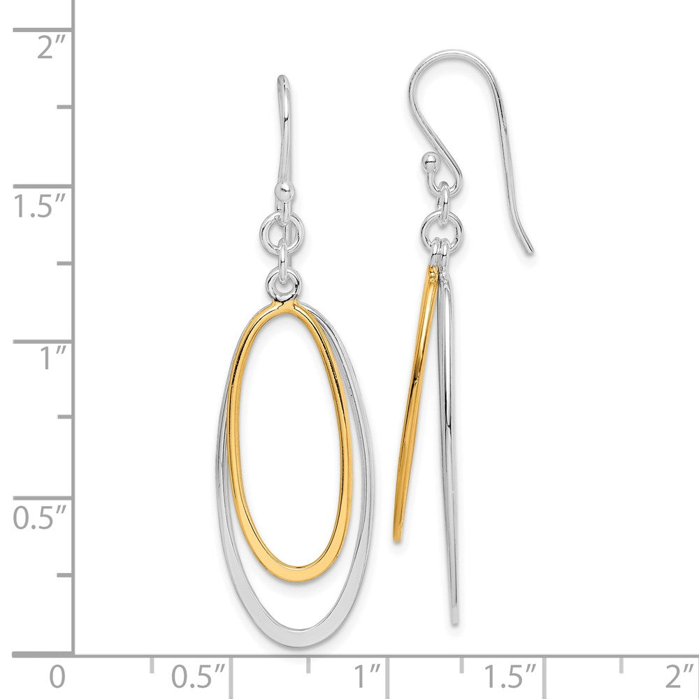 QE7237 Sterling Silver Rhodium-plated & Gold-tone Double Oval Dangle Earrings