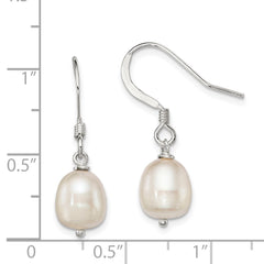 QE7293 Sterling Silver Polished White 7-8mm Freshwater Cultured Pearl Dangle Earrings