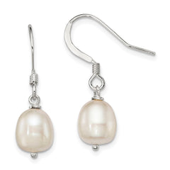 QE7293 Sterling Silver Polished White 7-8mm Freshwater Cultured Pearl Dangle Earrings