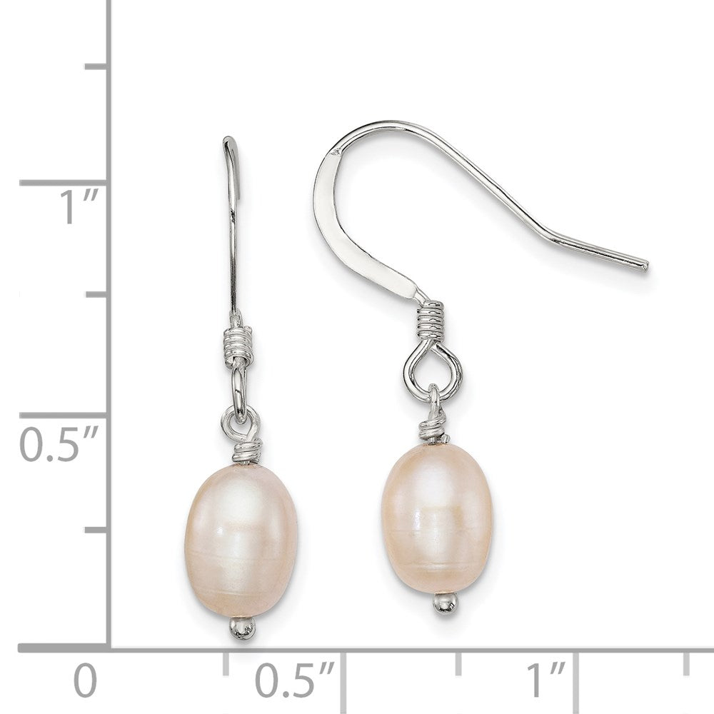 QE7296 Sterling Silver Polished Pink 6-7mm Freshwater Cultured Pearl Dangle Earrings