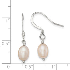 QE7296 Sterling Silver Polished Pink 6-7mm Freshwater Cultured Pearl Dangle Earrings