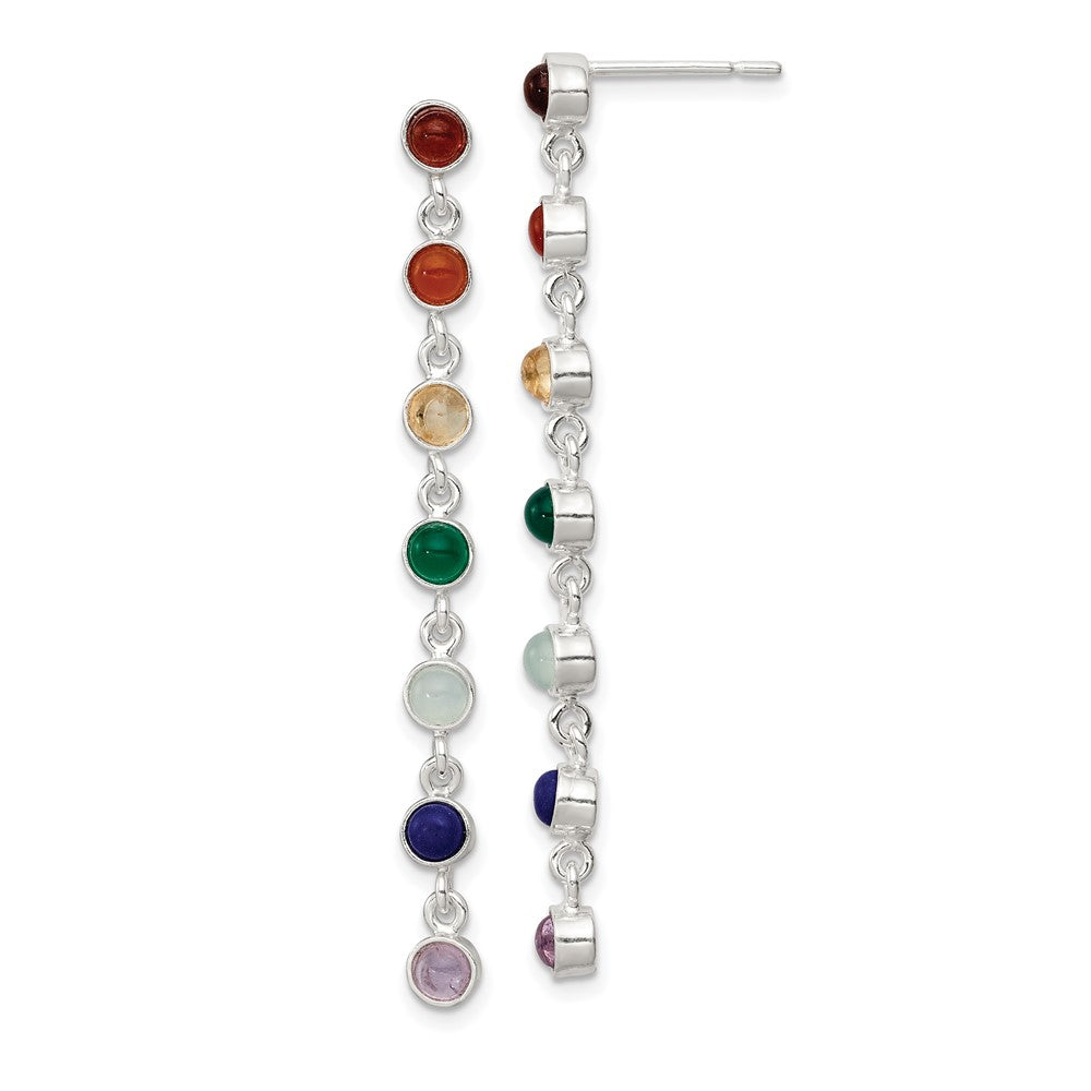 QE7312 Sterling Silver Rhodium Plated Multicolor Quartz Dangle Post Earrings