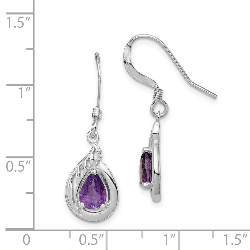 QE7317 Sterling Silver Amethyst Polished Fancy Dangle Earrings