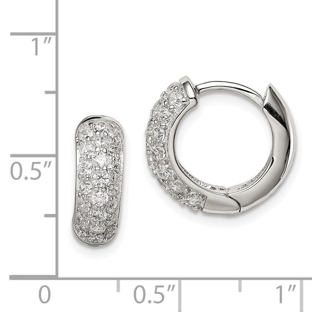 QE7325 Sterling Silver Rhodium-plated CZ Hinged Hoop Earrings