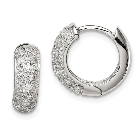 QE7325 Sterling Silver Rhodium-plated CZ Hinged Hoop Earrings