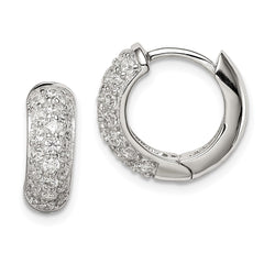 QE7325 Sterling Silver Rhodium-plated CZ Hinged Hoop Earrings