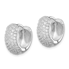 QE7326 Sterling Silver Rhodium-plated CZ Hinged Hoop Earrings