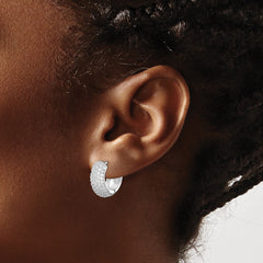 QE7326 Sterling Silver Rhodium-plated CZ Hinged Hoop Earrings