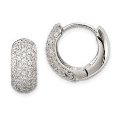QE7326 Sterling Silver Rhodium-plated CZ Hinged Hoop Earrings