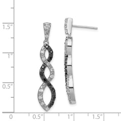 QE7337 Sterling Silver Rhod-plated Black & White CZ Twist Post Dangle Earrings
