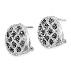 QE7343 Sterling Silver Rhod-pltd Black/White CZ Criss Cross Omega Back Earrings