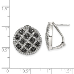 QE7343 Sterling Silver Rhod-pltd Black/White CZ Criss Cross Omega Back Earrings