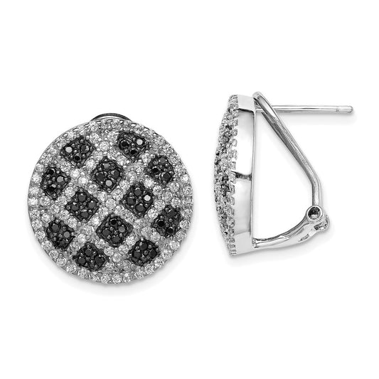 QE7343 Sterling Silver Rhod-pltd Black/White CZ Criss Cross Omega Back Earrings