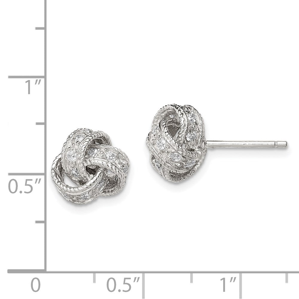 QE7355 Sterling Silver Rhodium-plated CZ Love Knot Post Earrings
