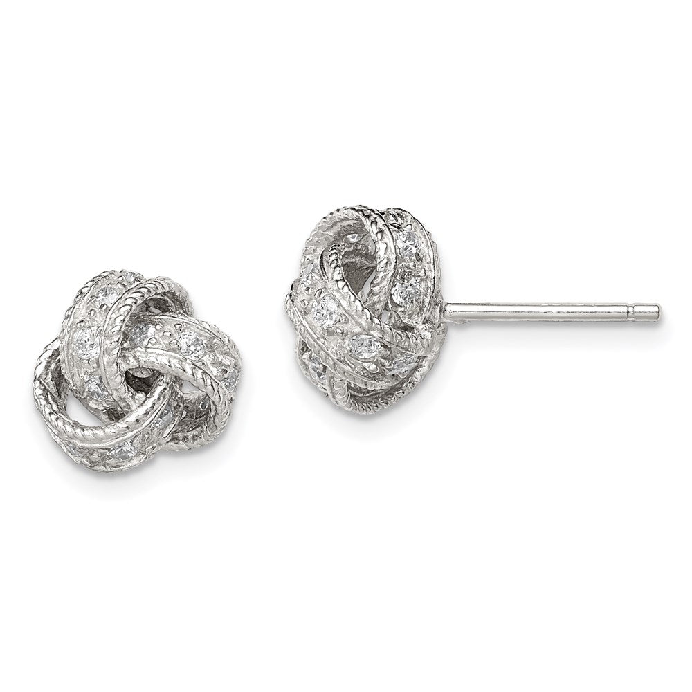 QE7355 Sterling Silver Rhodium-plated CZ Love Knot Post Earrings