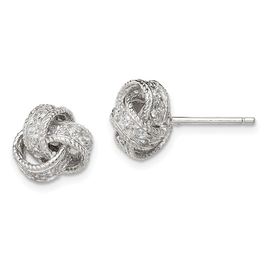 QE7355 Sterling Silver Rhodium-plated CZ Love Knot Post Earrings