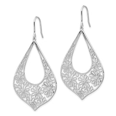 QE7360 Sterling Silver Rhodium-plated Polished CZ Floral Teardrop Dangle Earrings